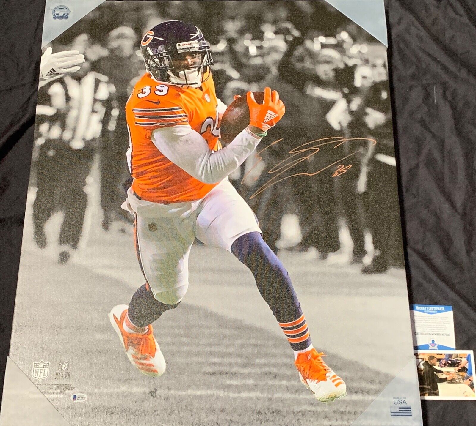 Eddie Jackson Bears Autographed Signed 24x30 Canvas Beckett COA Orange Spot 1