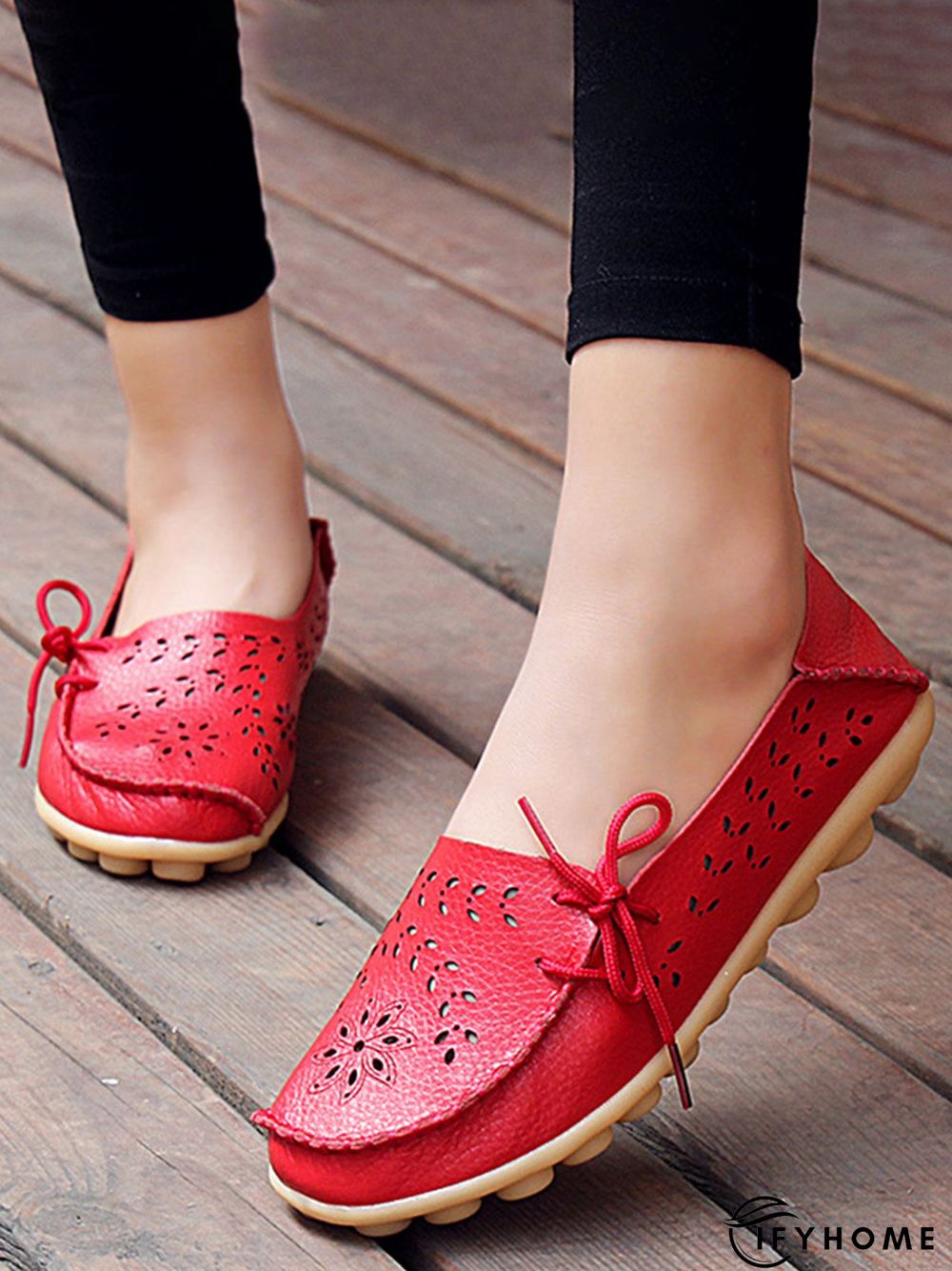Cowhide Hollow Lace-up Portable Shoes | IFYHOME