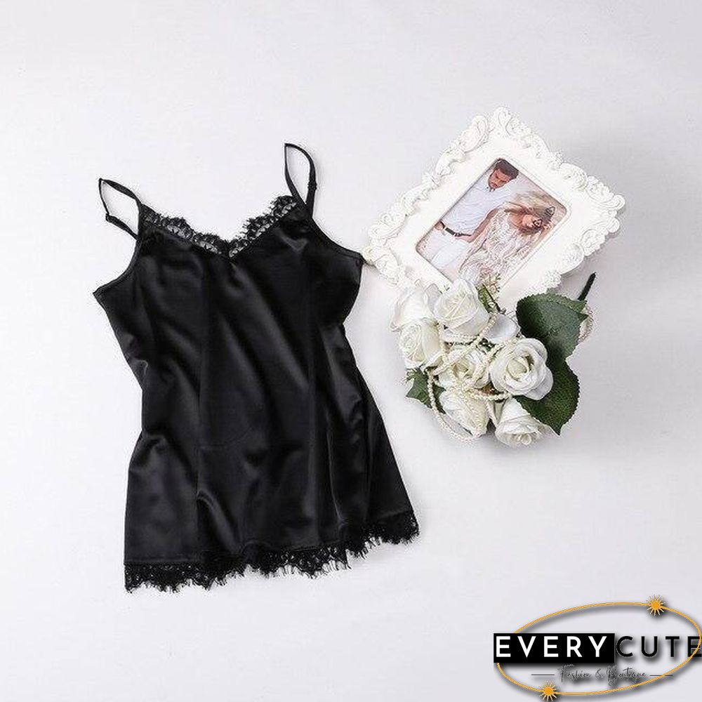 Korean Fashion Silk Women Camis Streetwear Satin Sexy Tops Lace Sleeveless White Female Tank Tops Plus Size XXXL/4XL White Shirt