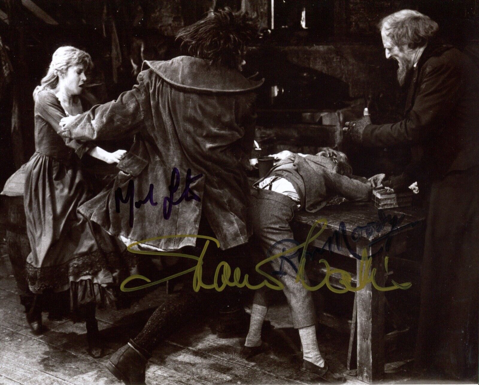 Oliver! Movie Photo Poster painting signed by Ron Moody, Mark Lester and Shani Wallis