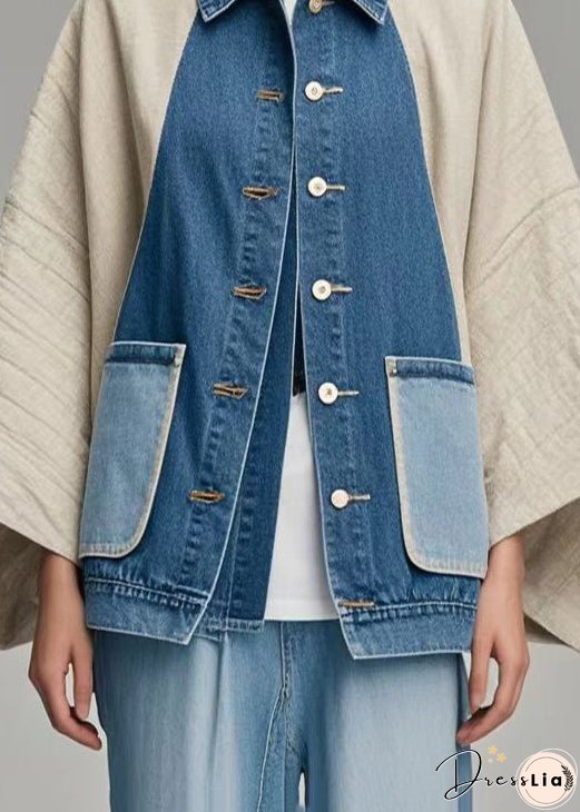 Plus Size Colorblock Oversized Patchwork Denim Coat Outwear Batwing Sleeve