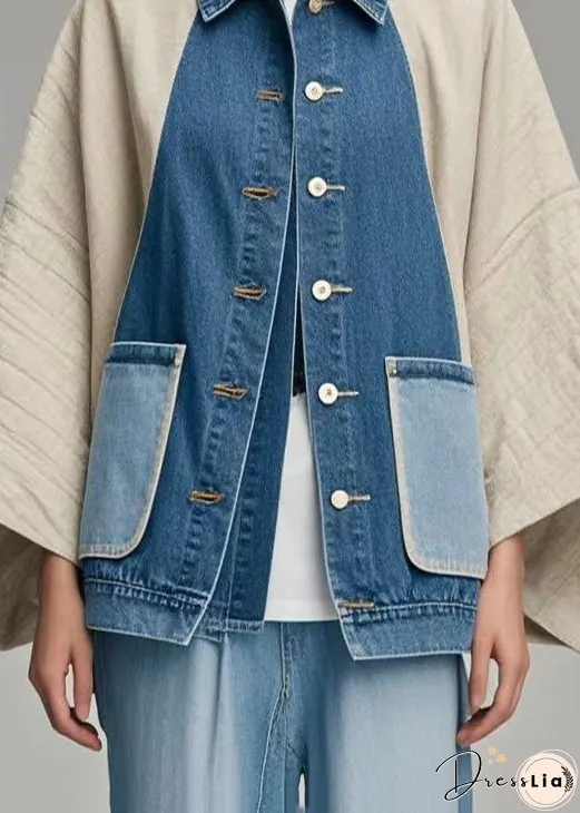 Plus Size Colorblock Oversized Patchwork Denim Coat Outwear Batwing Sleeve