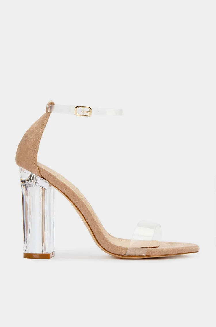 Solid Pointed Toe Ankle Strap Clear Chunky Heeled Sandals