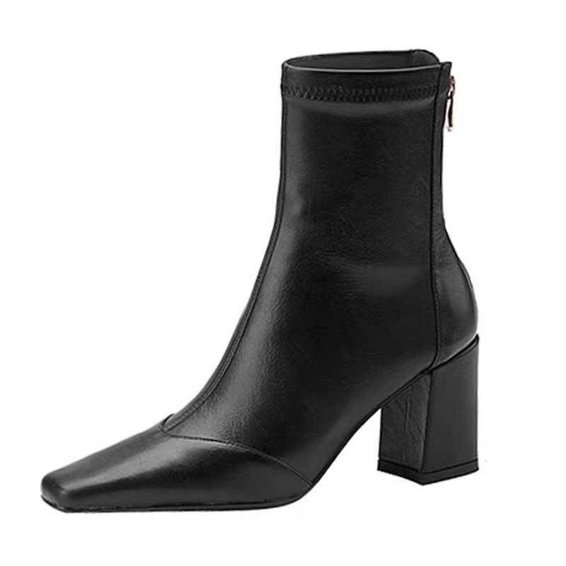 Wheelsraw popular women's shoes Rimocy Vintage Square Toe High Heels Ankle Boots for Women Brown Pu Leather Zipper Short Boots Woman Autumn Thick Heel Booties
