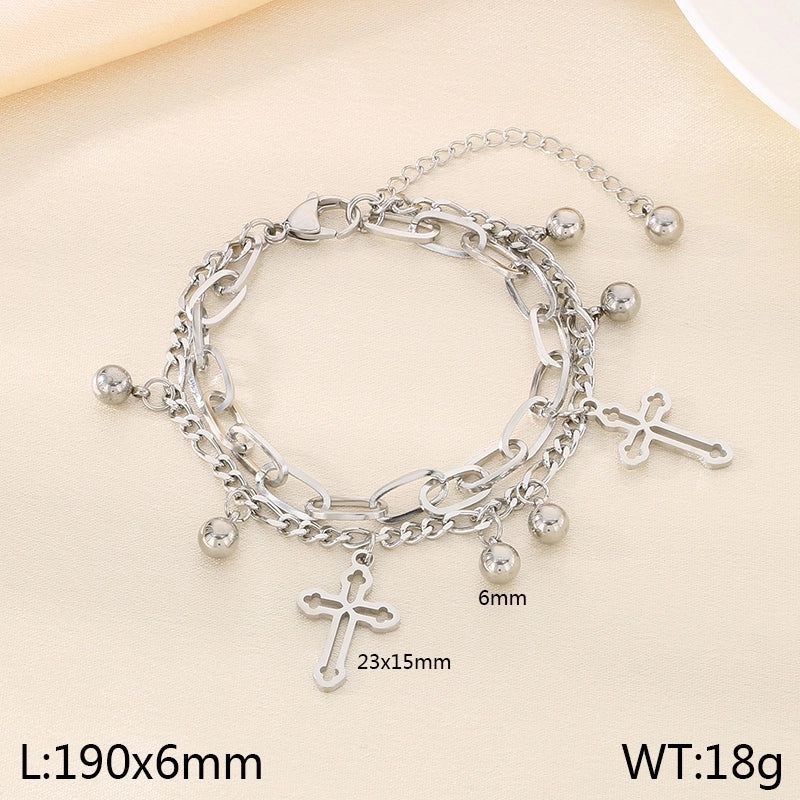 Elegant Minimalist Streetwear Cross 304 Stainless Steel 18K Gold Plated Bracelets In Bulk