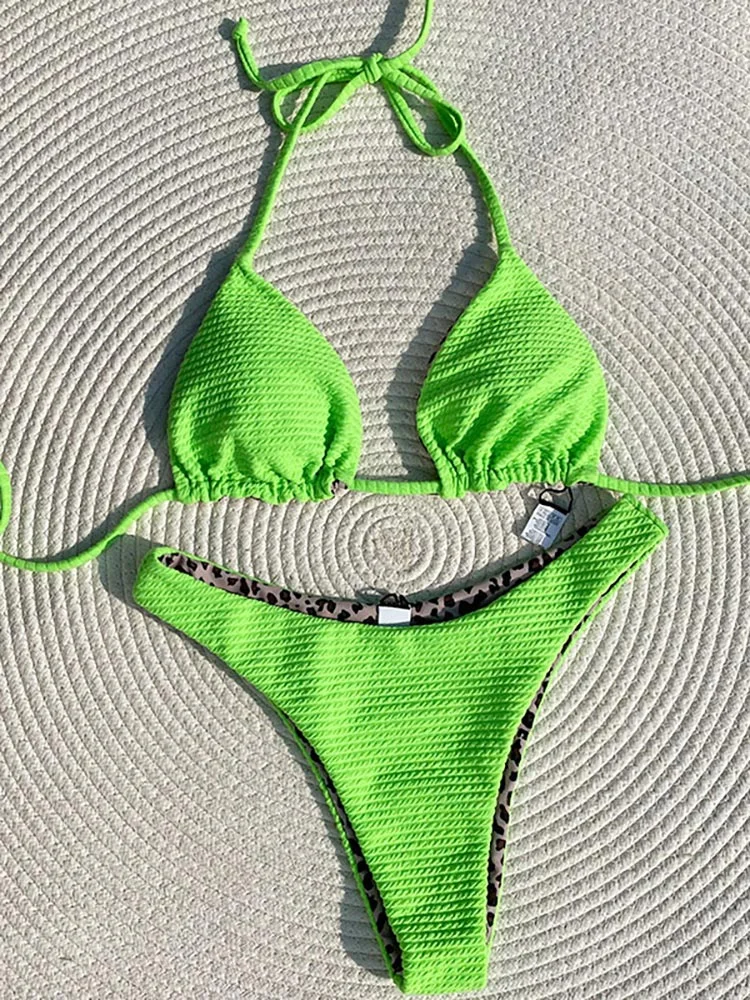 2022 Bandage Adjustable Swimsuit Women High Cut Thong Sexy Bikinis Swimwear Floral Print Halter Bikini Set Bathing Suits Biquini