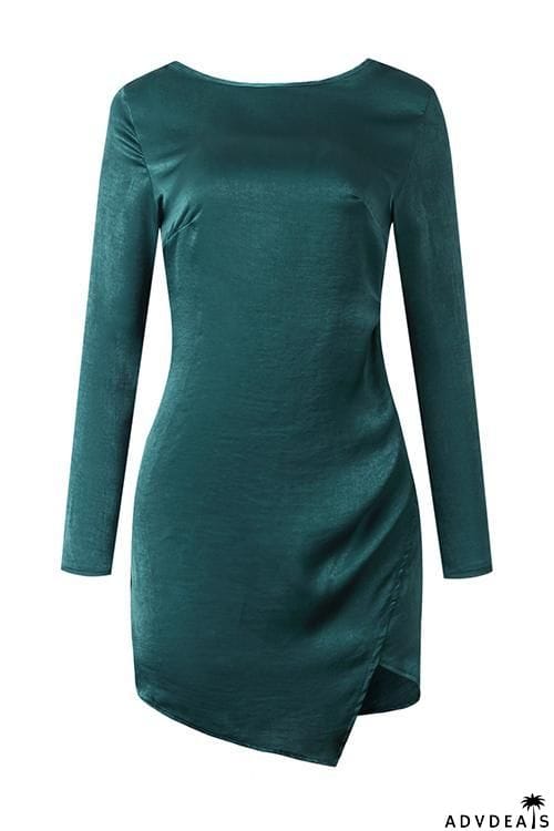 Slit Backless Long Sleeve Mini Dress