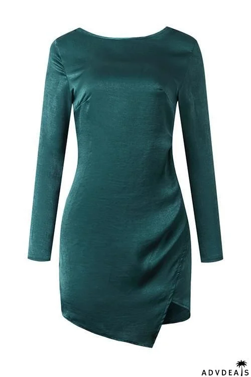 Slit Backless Long Sleeve Mini Dress