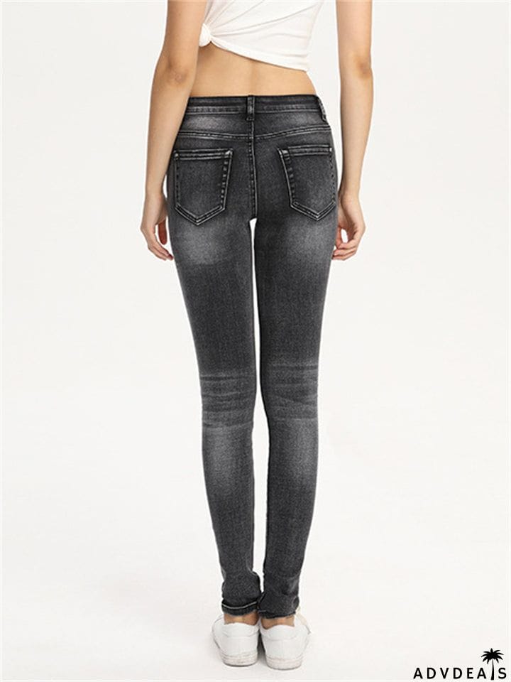 Youth Street Style Slim Fit Stretchy Ripped Denim Jeans for Women