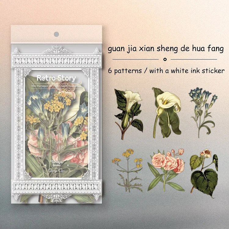 Journalsay 7 Sheets Mr. Fred's Garden Series Vintage Literary Flower PET Sticker Scrapbook Collage Decor 