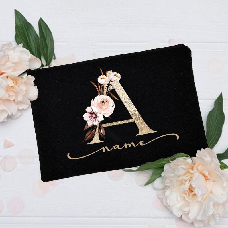 Personalized Custom Initial Name Makeup Bag Bridal Shower Gift Cosmetic Case Canvas Toiletry Organizer Bridesmaid Make Up Bags