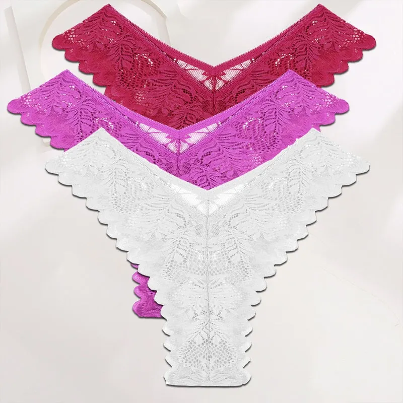 FINETOO 3PCS/Set Lace Gstring Panties Women Sexy M-XL Girls Thongs Perspective Temptation New Pantys Underwear Female Intimates