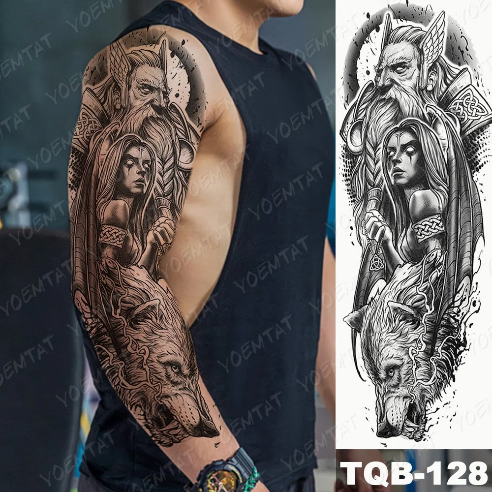 Men Full Arm Waterproof Temporary Tattoo Sticker Clock Rose Tiger Totem Transfer Body Art Fake Tatoo Cool sexy tato Woman