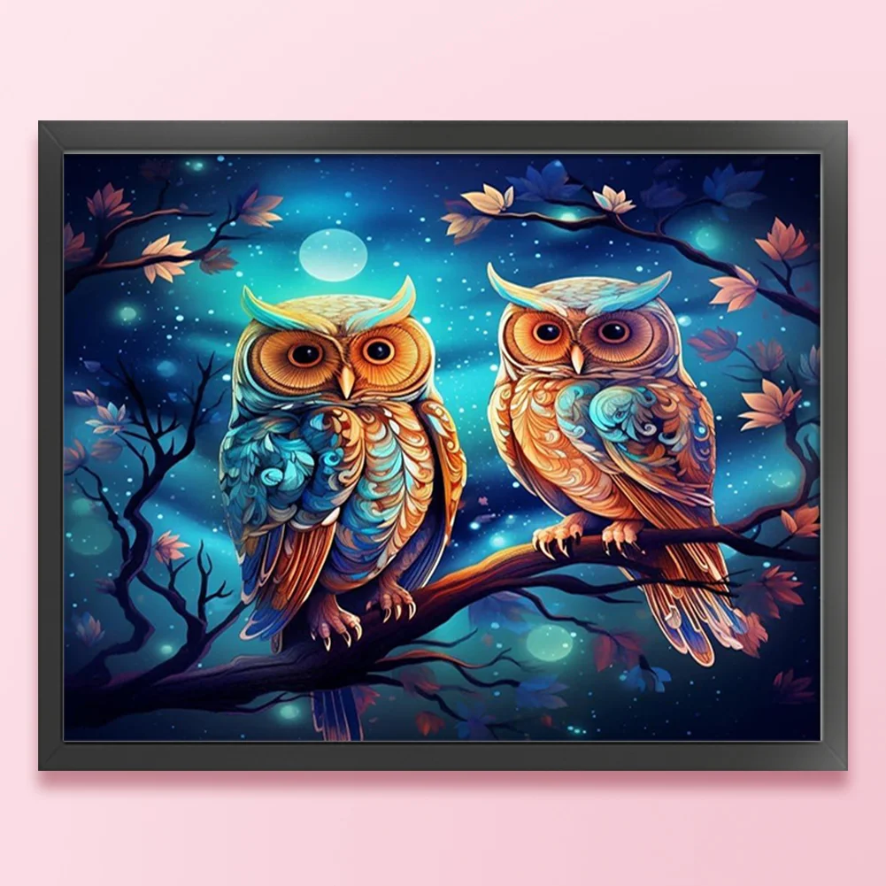 9CT Full Stamped Cross Stitch Bead Embroidery- Owls(Canvas|52*40CM)