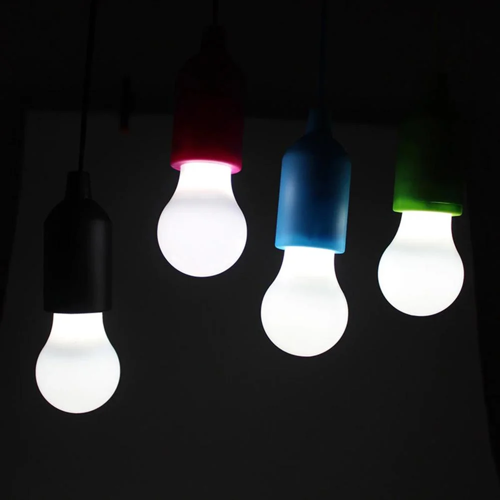LED Hanging Light Bulb Battery Powered Colorful Pull Cord Bulbs (White)
