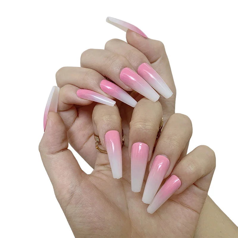 24pcs French False Nails Gradient Hit Color Fake Nail Press On Nail Manicure Nail Art Decoration Fullcover Tips With Glue-Nail Inspo