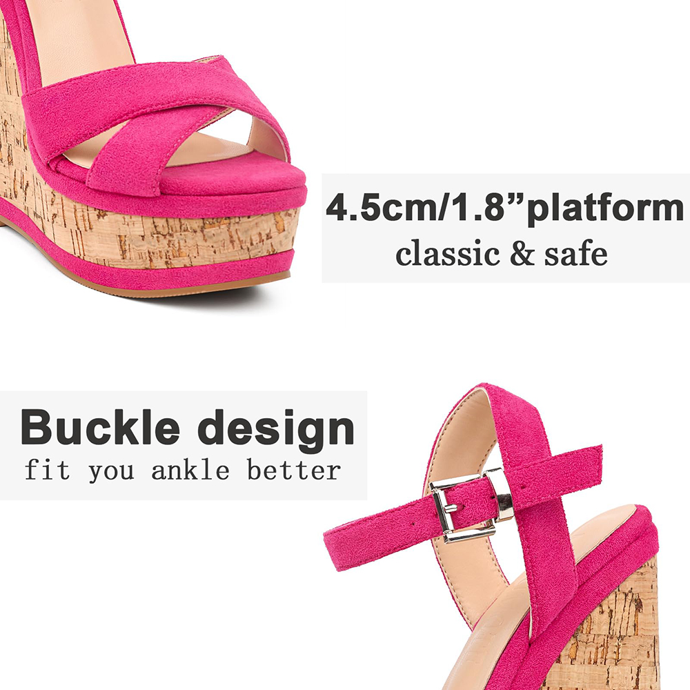 150mm/5.9" Women's Fashion Platform Wedge Sandals Heeled Buckle Shoes For Summer-vocosishoes