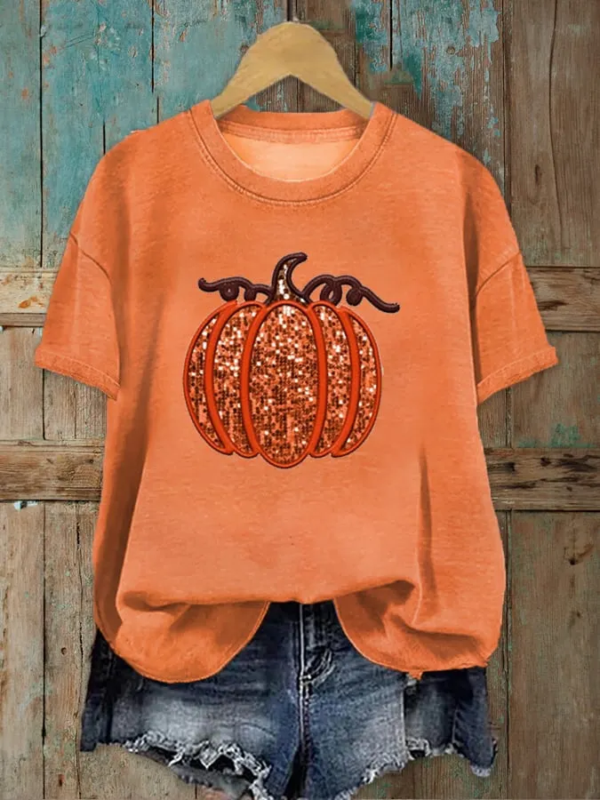 Women's Pumpkin Sequin T-Shirt 