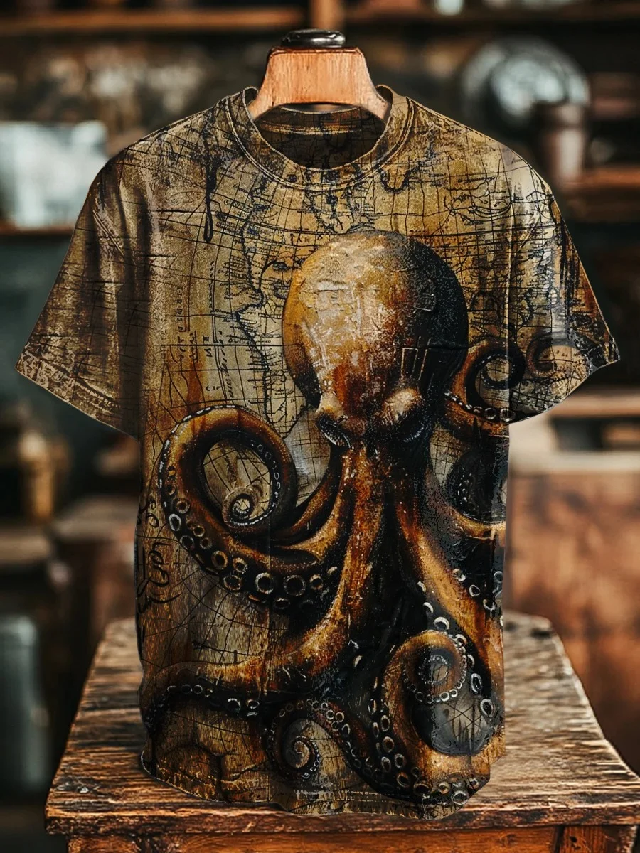 Eagerlys Retro Octopus Art Print T-shirt Eagerlys