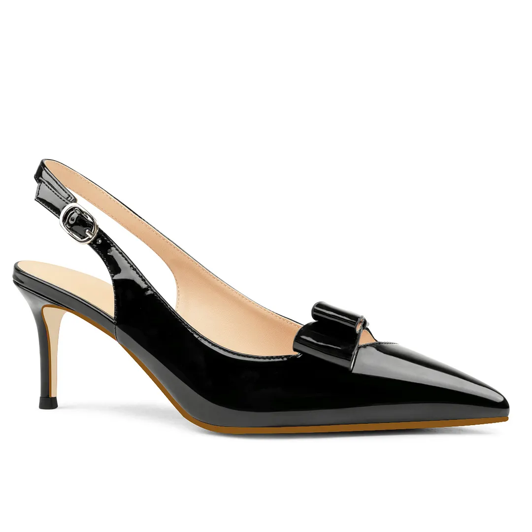 65mm Women's Kitten Stillettos Pointed Toe With Bows Slingback  Prom Sandals Shoes-vocosishoes