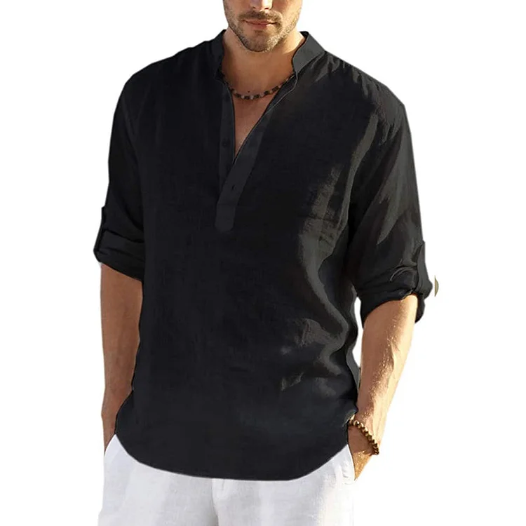 Camiseta casual hippie de algodón y lino para hombre