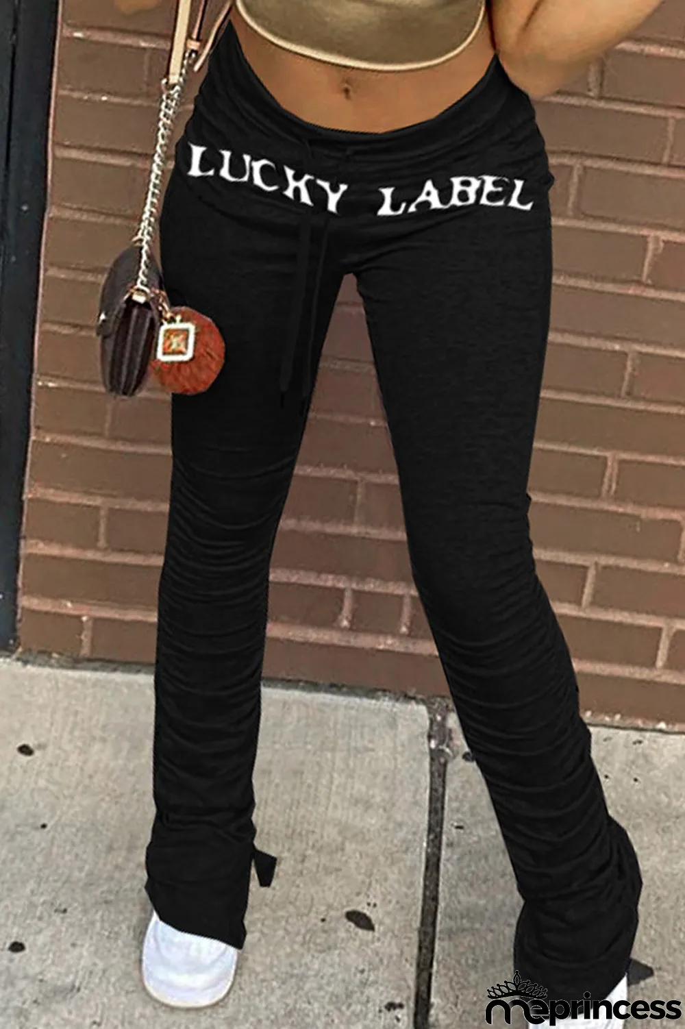 Black Casual Print Fold Boot Cut Bottoms