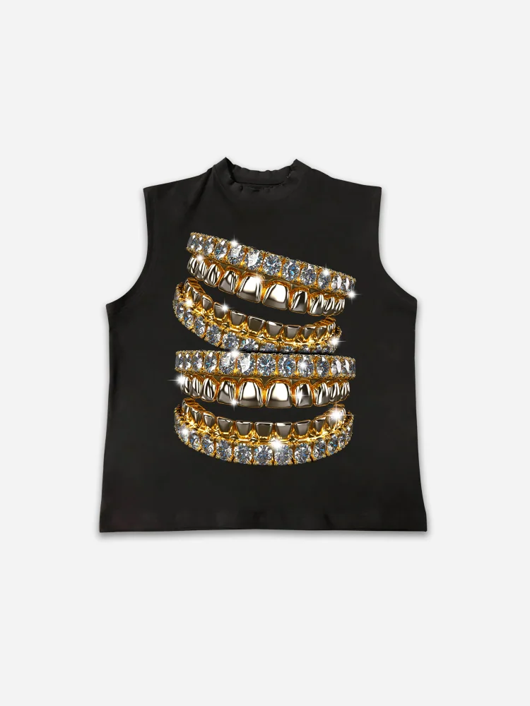 Street Diamond Jewelry Braces Graphic Cotton Tank Top