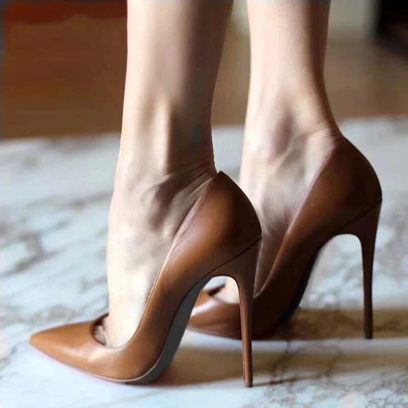 Solid Khaki Brown Matte Women Pointed Toe Stiletto High Heels OL Dress Shoes Ladies Formal Pumps