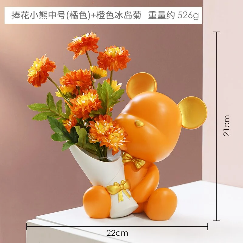 Nordic Home Decoration Accessories Cute Bear Dried Flower Decoration Container Room Desktop Decoration Accessories Birthday Gift