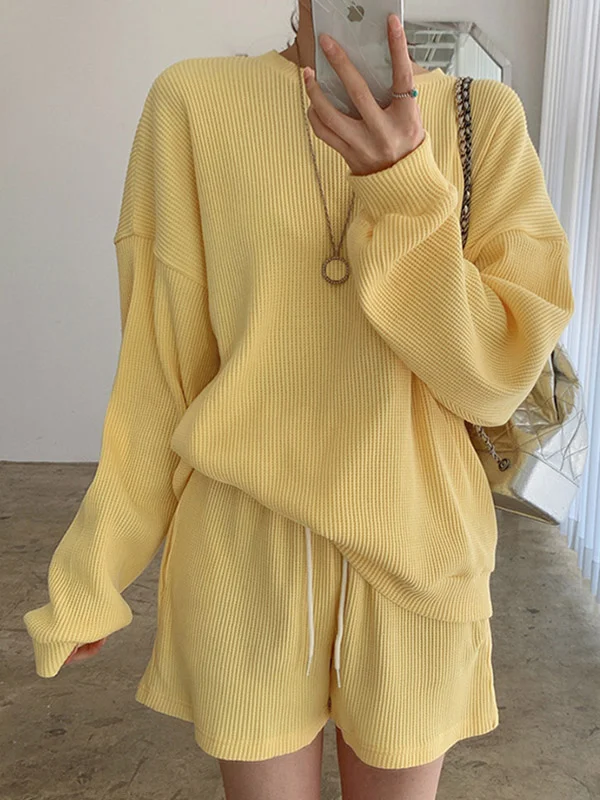 Urban Solid Color Loose T-Shirt+Drawstring Shorts Two Pieces Set