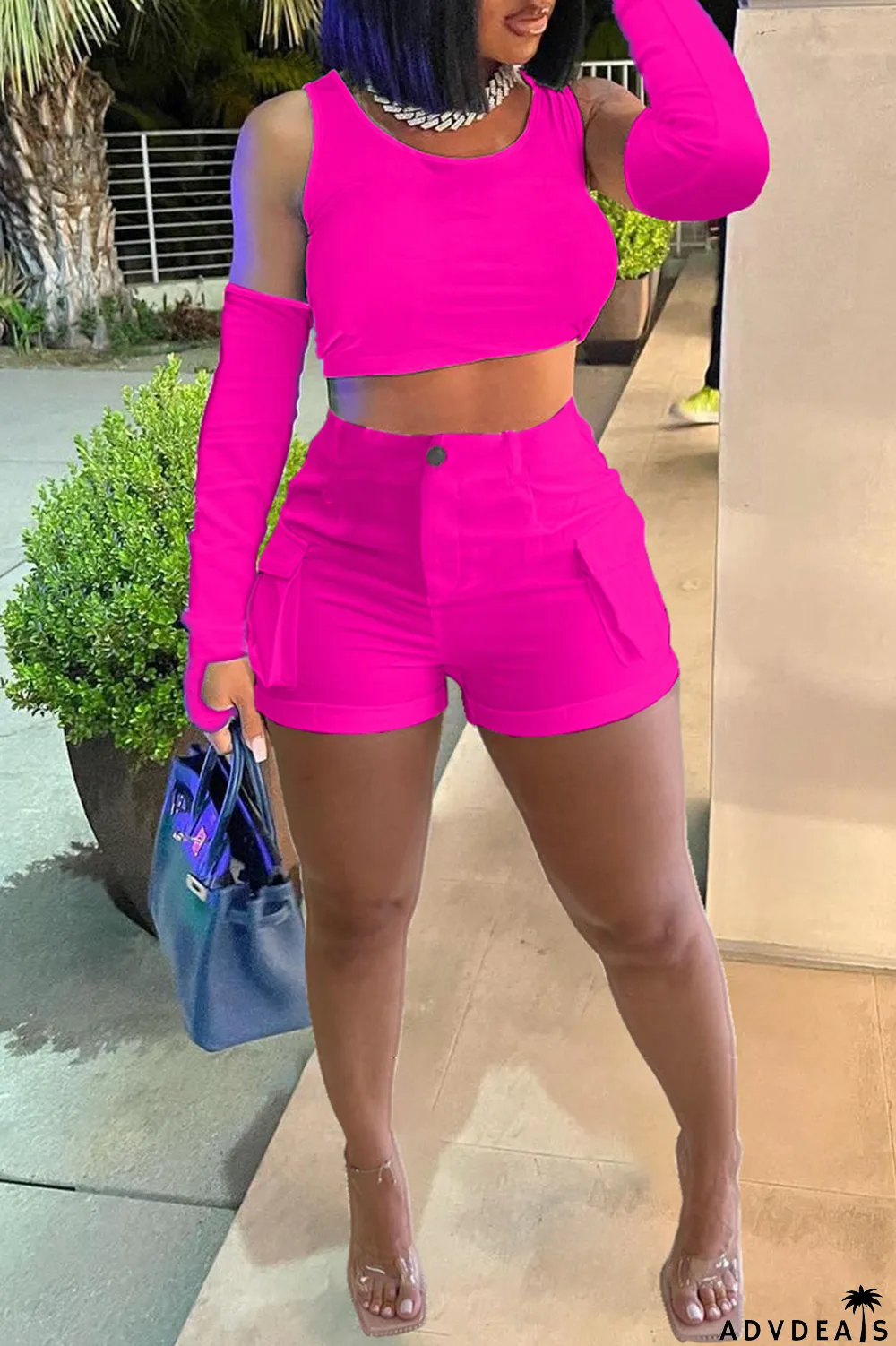 Khaki Casual Solid Basic O Neck Four Piece Set (With Sleeves)