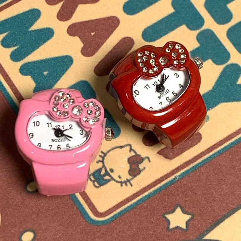 Kawaii Kitty Cat Bow Knot Watch Ring Fashion Rhinestone | 168DEAL