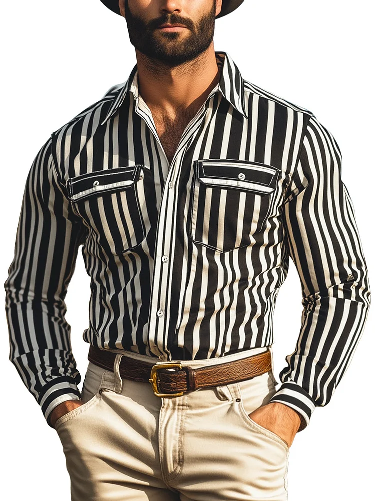 Men's Casual Striped Long Sleeve Shirt