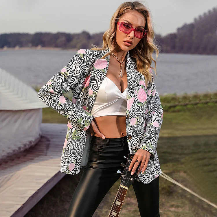 Stylish Lapel Blazer Solid Color Suit Flusfy