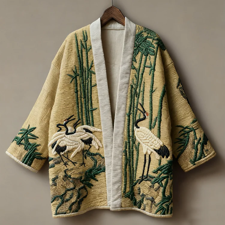 Oriental art landscape painting three-dimensional embroidery linen kimono cardigan