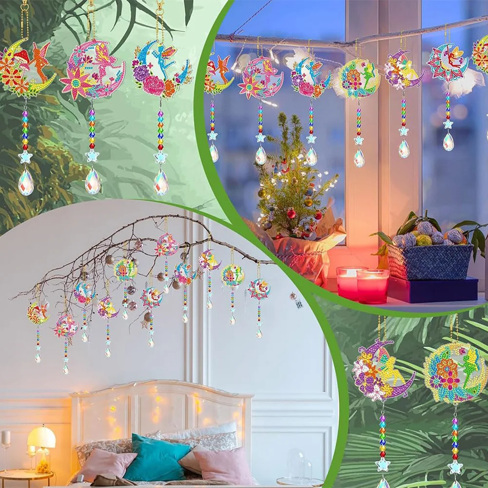 6pcs DIY Elf Suncatcher Diamond Painting Hanging Pendant Diamond Drawing Hanging Ornament