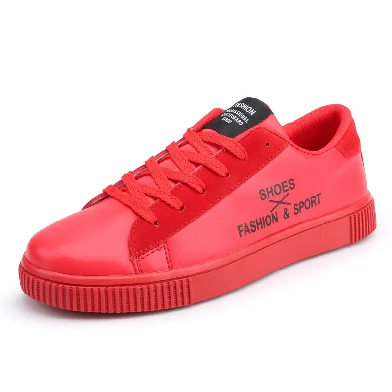 2021 Spring Leather Red Black White Sneakers Women Vulcanized Flats Sport Shoes Woman Footwear Tenis basket femme Big Size 36-46
