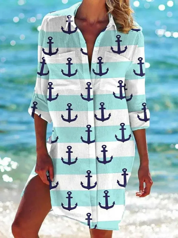 Vacation Style Printed Mid-sleeve Shirt - yankia