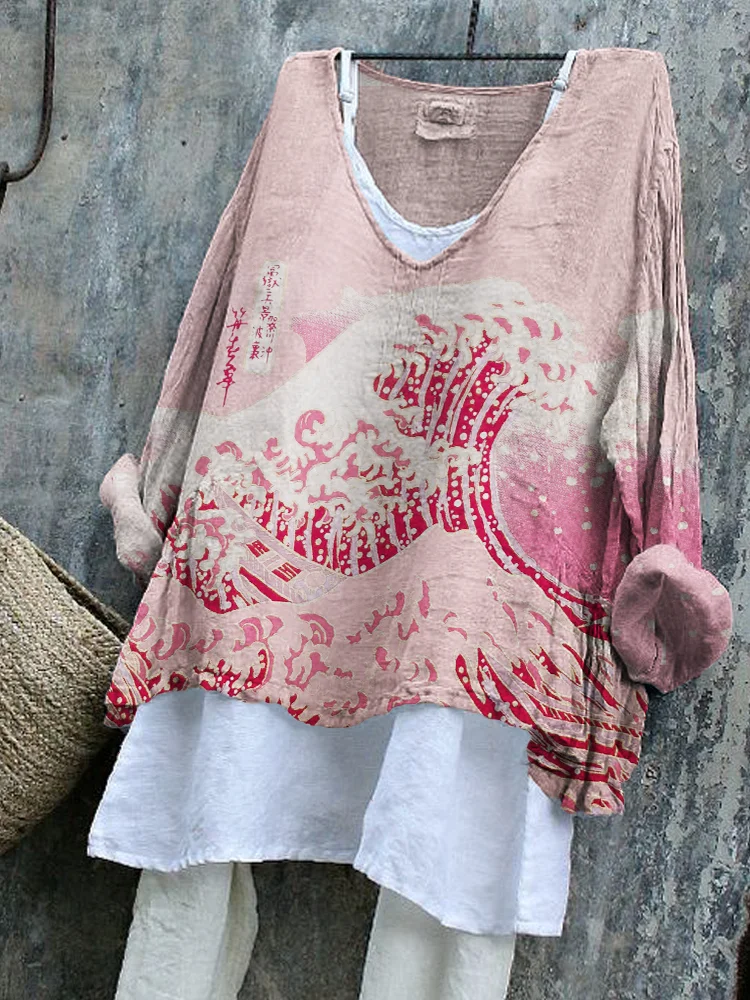 Comstylish Pink The Great Wave off Kanagawa Flowy Tunic