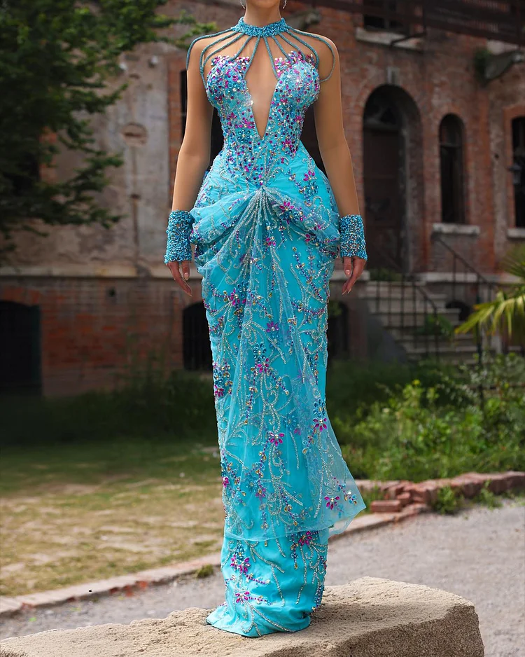 Women's Mesh V-neck Embroidered Dress