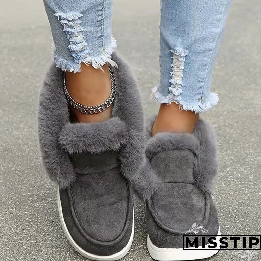 Brown Casual Patchwork Solid Color Round Keep Warm Comfortable Flats Shoes