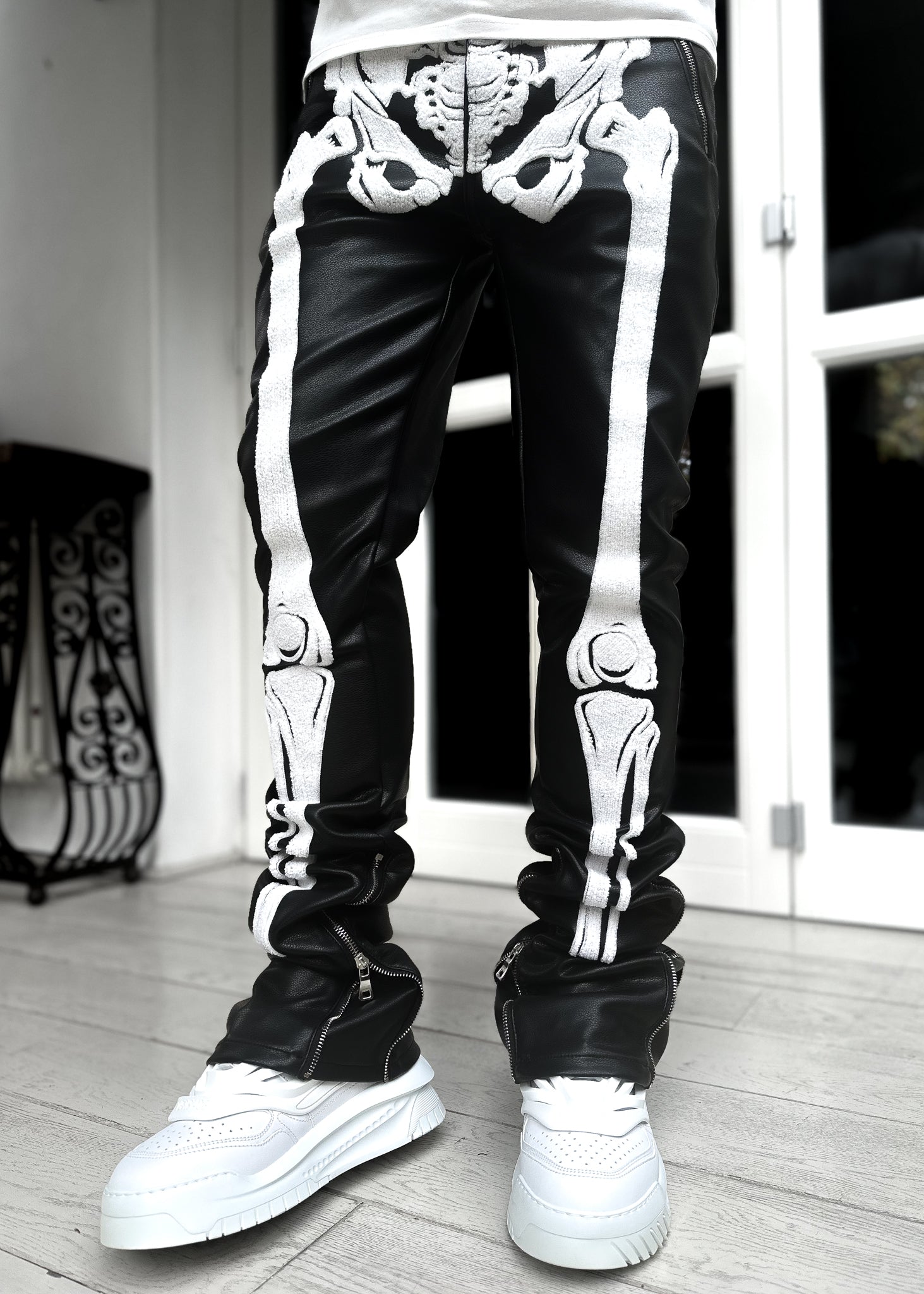 Obsidian Black Skeleton Blood Diamond Leather Pant