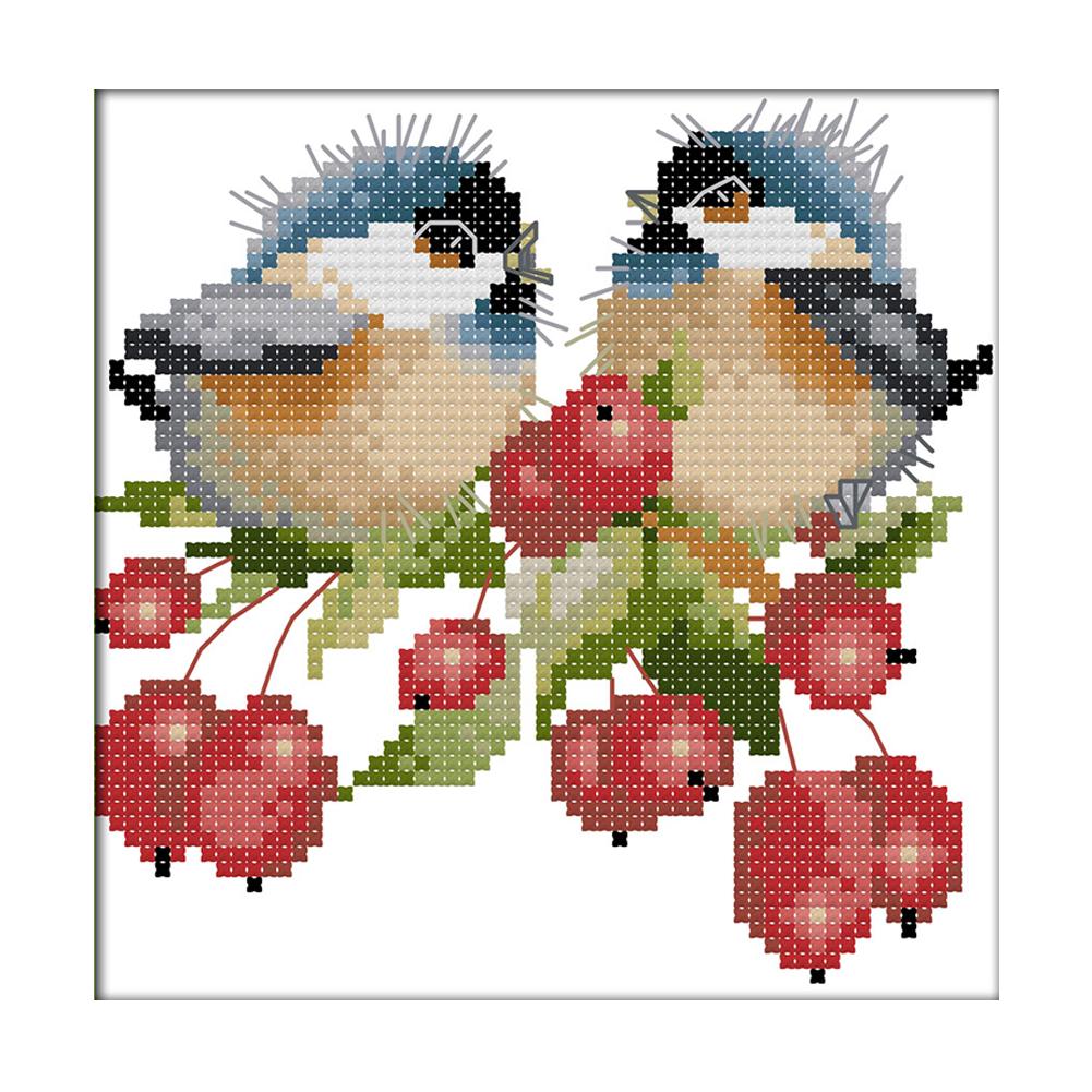 

Chirping bird on berry - 14CT Stamped Cross Stitch - 15*16cm, 501 Original