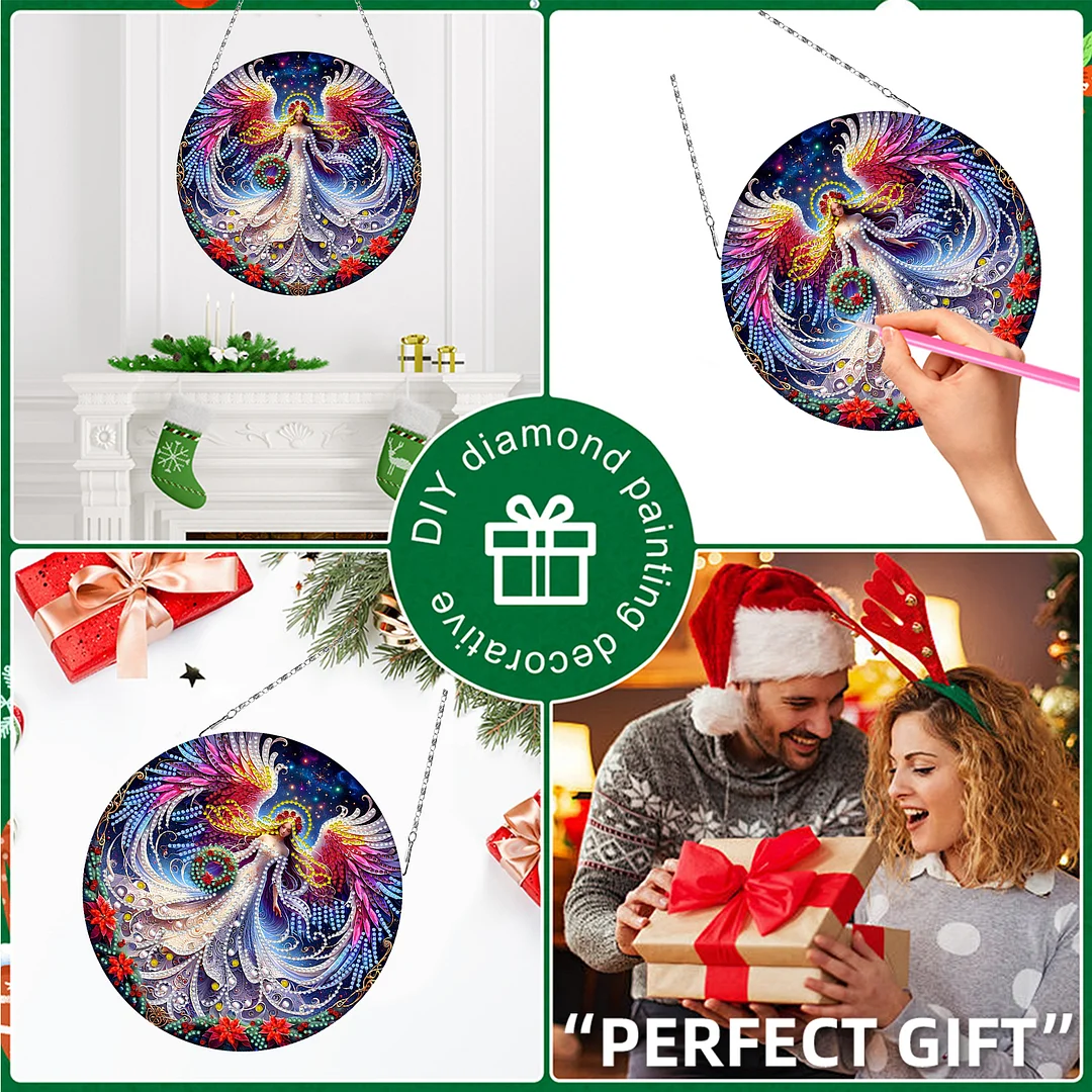 2D Flat DIY Xmas Angel Diamond Art Pendant Double-Sided Diamond Painting Set
