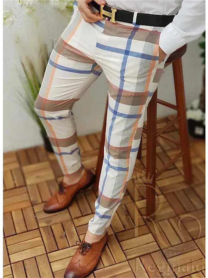 Men's Chinos Trousers Jogger Pants Plaid Dress Pants Print Lattice Full Length Casual Daily Trousers Smart Casual Yellow grid Pink Micro-elastic