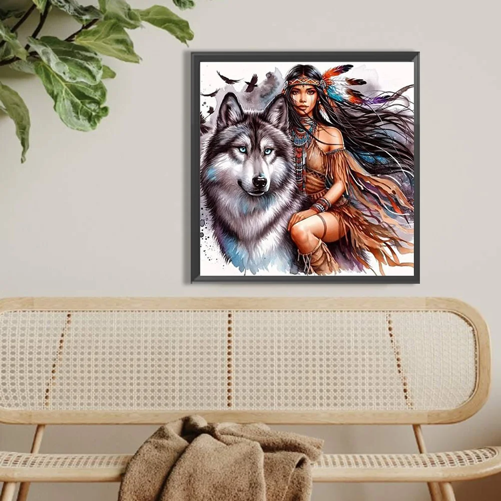 Diamond Painting - Full Round Drill - Wolf Girl(Canvas|40*40cm)