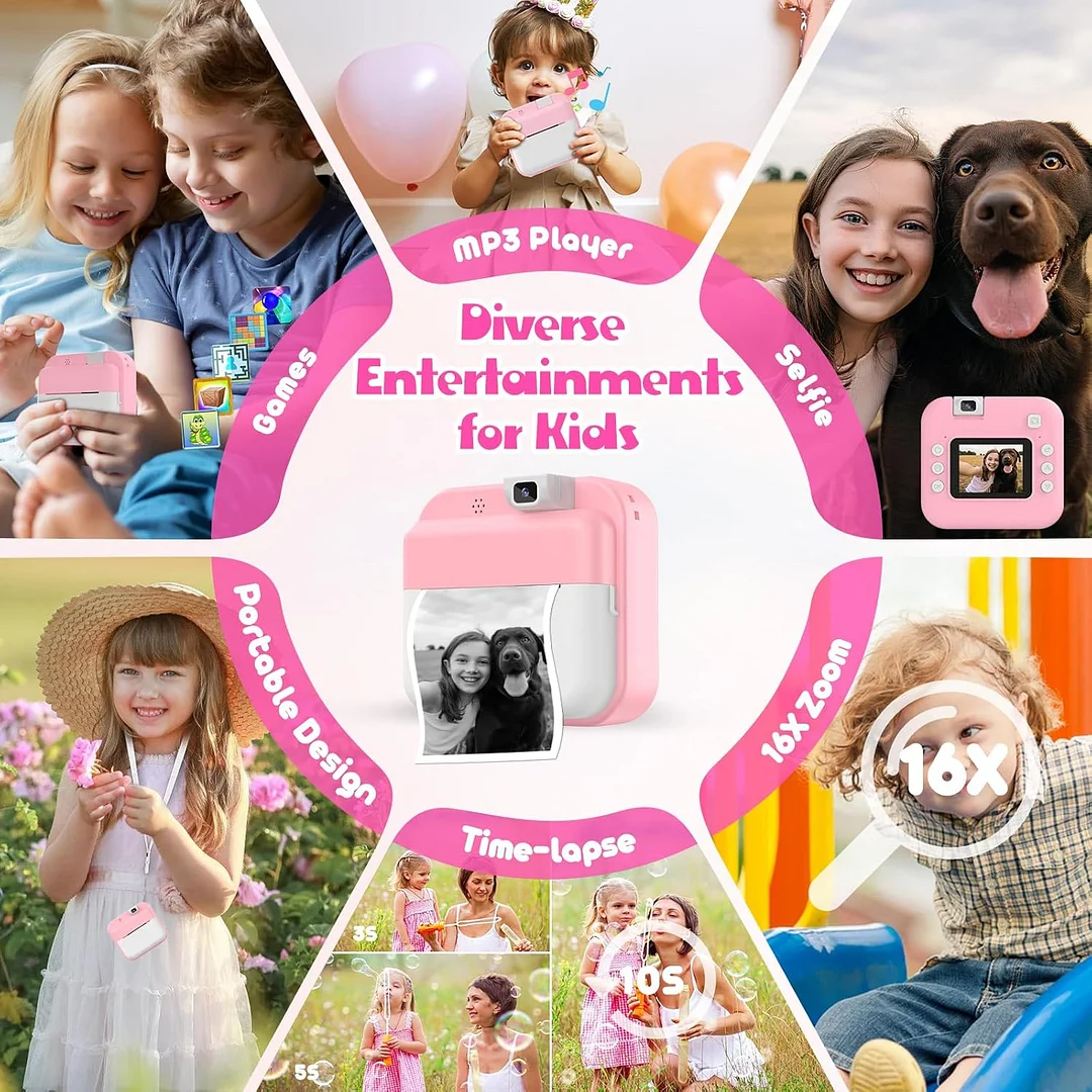 BEBANG Kids Camera Instant, Front Rear Dual Selfie Kids Digital Camera with 1080P Videos, Holiday Birthday Gifts for Kids
