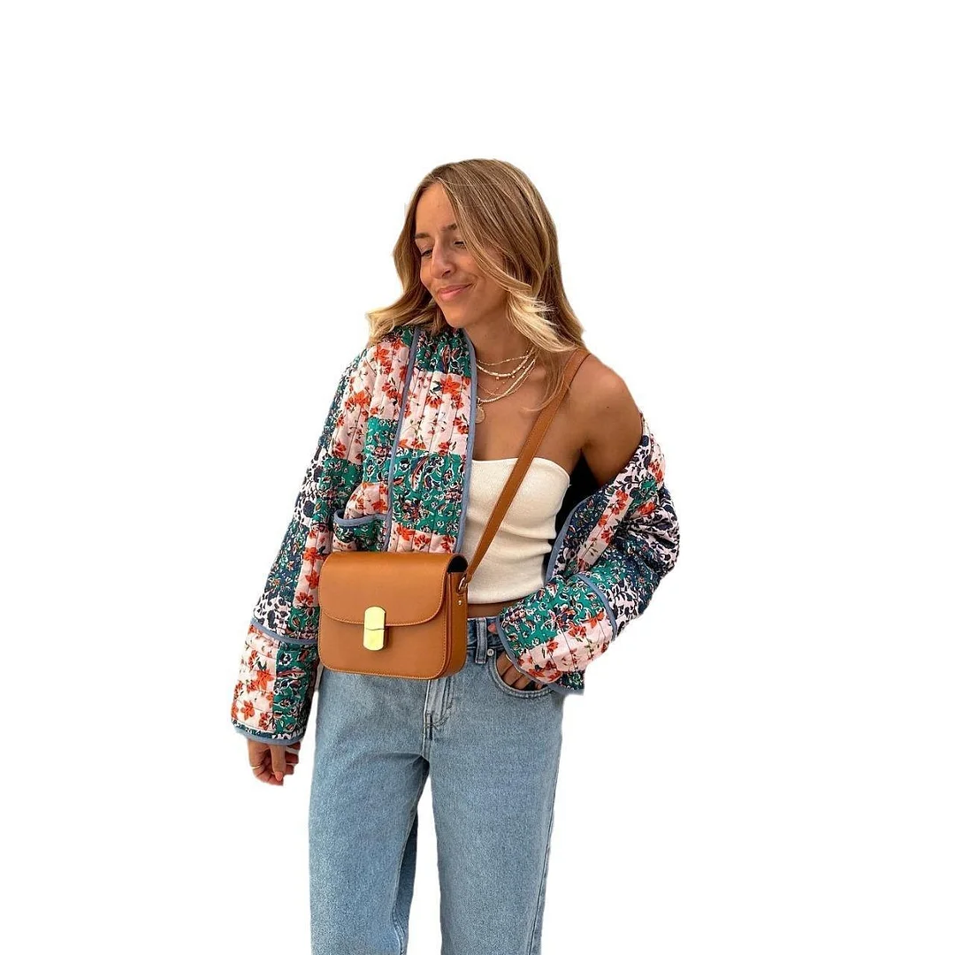 Brownm Elegant Contrast Color Fashionable Stand Collar Coats