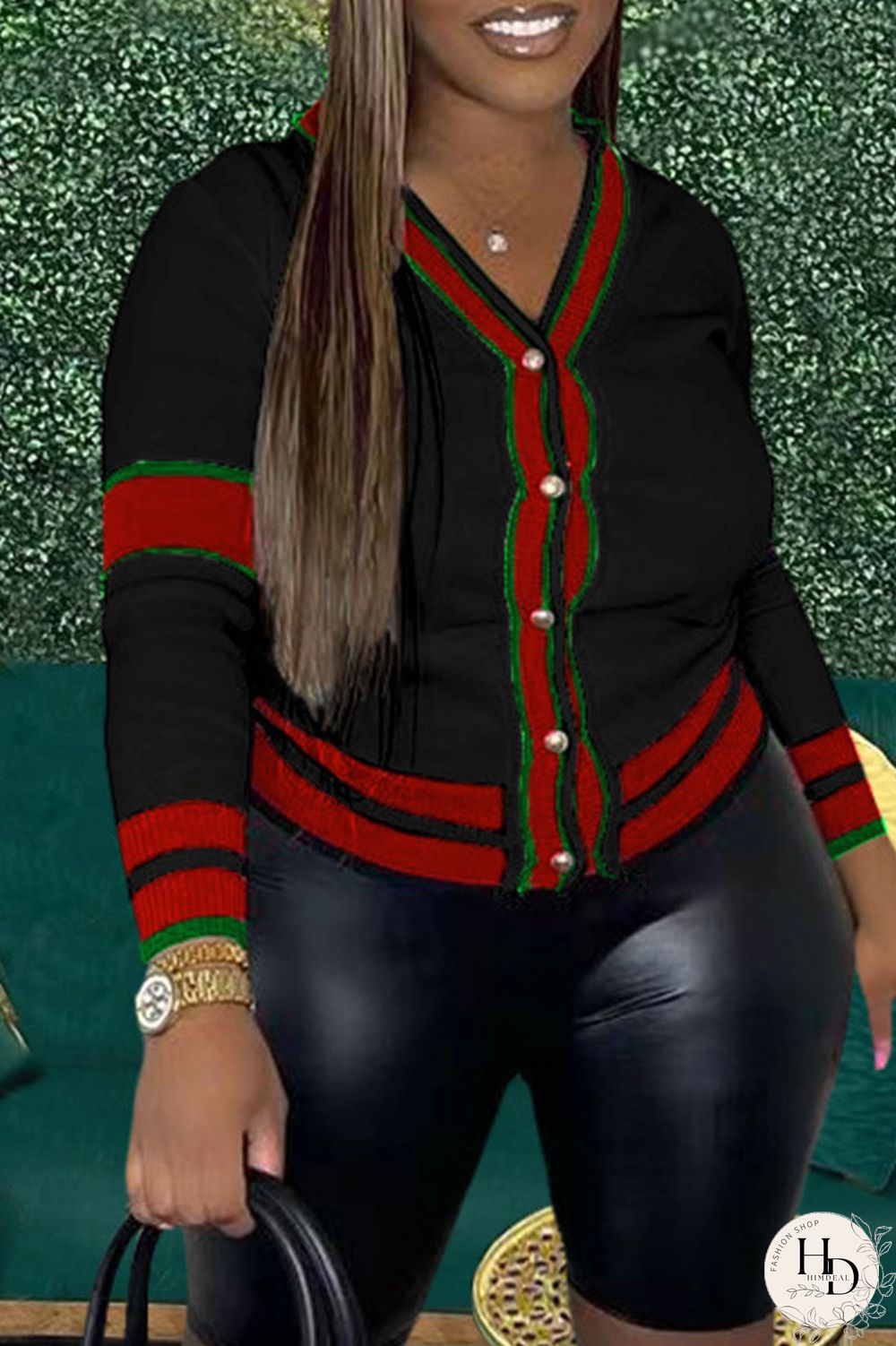 Red Casual Print Patchwork Buttons Tops