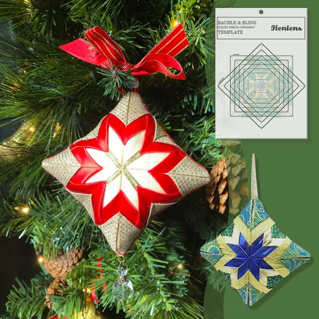 Bauble Bling Folded Ribbon Ornament Template With Instructions